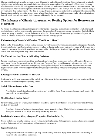 The Effect of Weather Adjustment on Roofing Options for Homeowners of Dronten