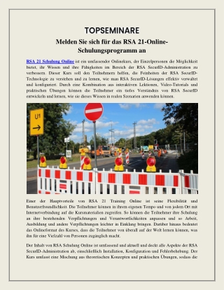 Melden Sie sich für das RSA 21-Online-Schulungsprogramm an