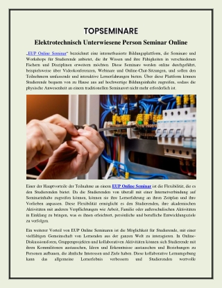 Elektrotechnisch Unterwiesene Person Seminar Online