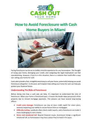 How to Avoid Foreclosure with Cash Home Buyers in Miami