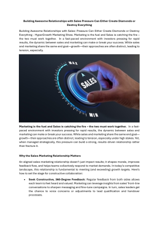 Building Awesome Relationships with Sales Pressure Can Either Create Diamonds or Destroy Everything