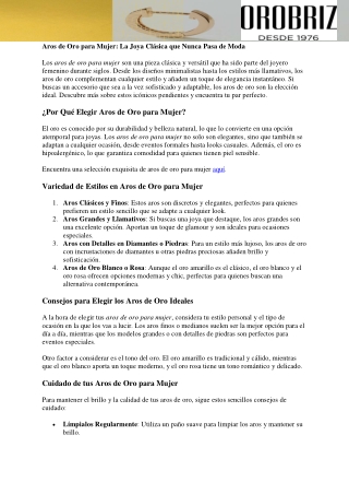 Aros de Oro para Mujer