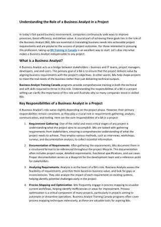 Understanding the Role of a Business Analyst in a Project`