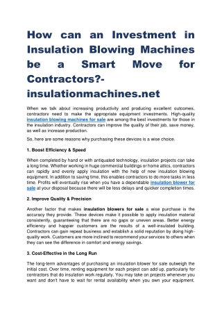 How can an Investment in Insulation Blowing Machines be a Smart Move for Contractors-insulationmachines.net