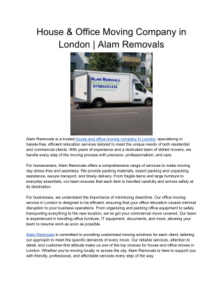 House & Office Moving Company in London