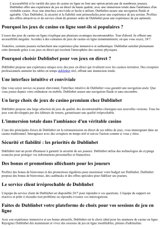 Plongez dans l'atmosphère en direct de Dublinbet : une immersion totale dans le