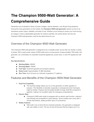 champion 9500 watt generator