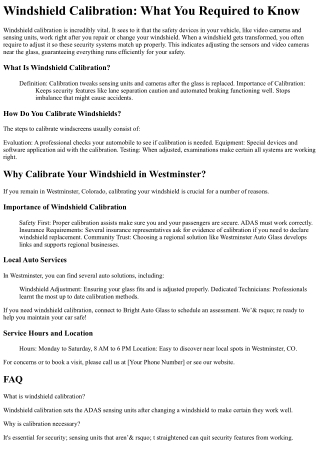 Windshield Calibration Westminster