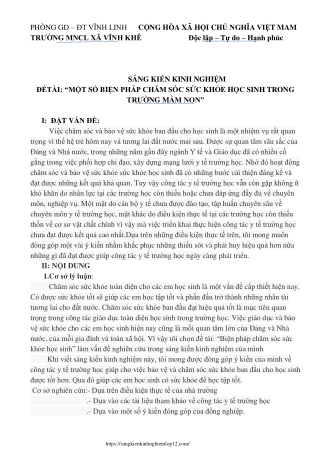 Một số biện pháp chăm sóc sức khỏe học sinh trong trường mầm non