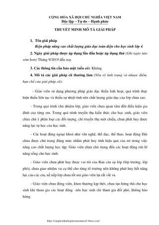 Biện pháp nâng cao chất lượng giáo dục toàn diện cho học sinh Lớp 4
