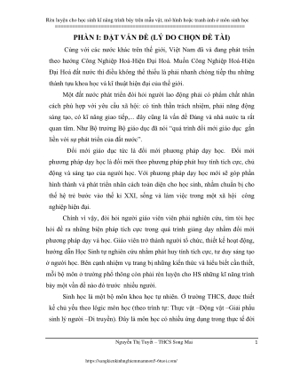 Rèn luyện cho HS kĩ năng trình bày trên mẫu vật hoặc tranh ảnh ở môn Sinh học