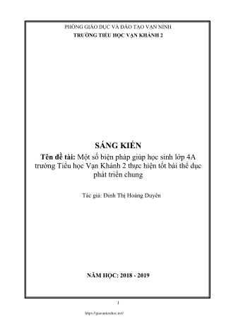 Biện pháp giúp học sinh Lớp 4A, TH Vạn Khánh 2 thực hiện tốt bài thể dục