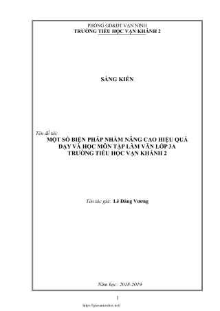 Một số biện pháp nhằm nâng cao hiệu quả dạy và học môn Tập làm văn Lớp 3A