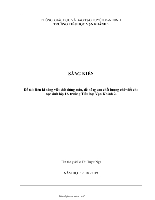 Rèn kĩ năng viết chữ đúng mẫu, nâng cao chất lượng chữ viết cho học sinh Lớp 1A