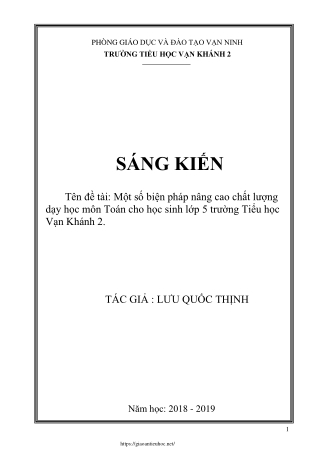 Một số biện pháp nâng cao chất lượng dạy học môn Toán cho học sinh Lớp 5