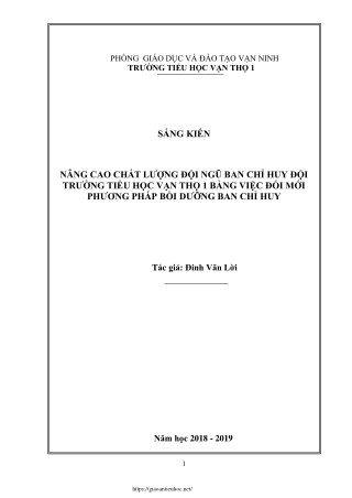 Nâng cao chất lượng đội ngũ Ban chỉ huy Đội Trường Tiểu học Vạn Thọ 1