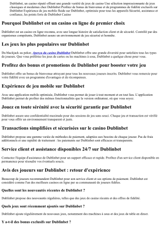 <h1>Les actualités et nouveautés du Meilleur Casino Dublinbet en 2024</h1>