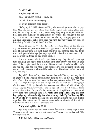 Nâng cao chất lượng dạy học phân môn Tập đọc nhạc cho học sinh Lớp 5A