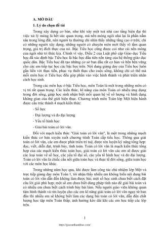 Nâng cao chất lượng học tập môn Toán cho HS Lớp 1A bằng rèn kĩ năng giải toán