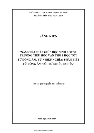 Giải pháp giúp HS Lớp 5A, Tiểu học Vạn Thọ 1 học tốt từ đồng âm, từ nhiều nghĩa