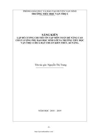 Lập đề cương chi tiết ôn tập môn Toán để nâng cao chất lượng phụ đạo HS Lớp 5A
