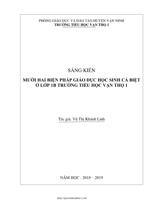 12 Biện pháp giáo dục học sinh cá biệt ở Lớp 1B trường Tiểu học Vạn Thọ 1