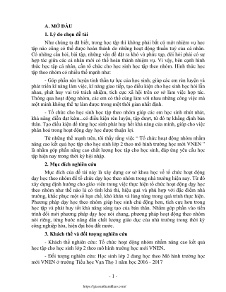 Tổ chức hoạt động nhóm nâng cao kết quả học tập cho HS Lớp 2 theo mô hình VNEN