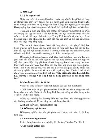 6 Giải pháp giúp học sinh Lớp 5A rèn kĩ năng giải toán có nội dung hình học