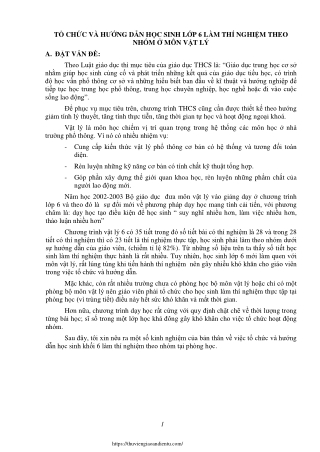 Tổ chức và hướng dẫn học sinh Lớp 6 làm thí nghiệm theo nhóm ở môn Vật lý