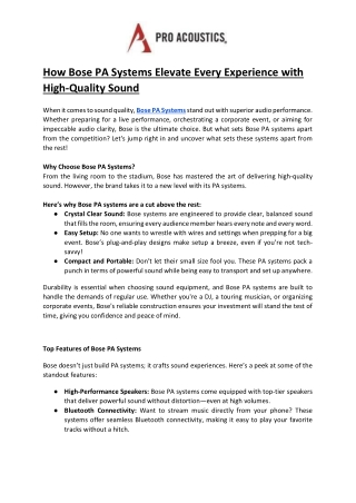 How Bose PA Systems Elevate Every Experience with High-Quality Sound