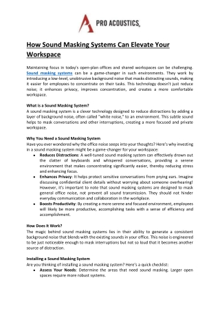 How Sound Masking Systems Can Elevate Your Workspace