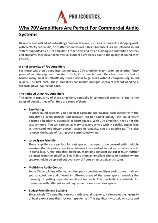 Why 70V Amplifiers Are Perfect For Commercial Audio Systems