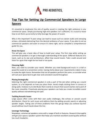 Top Tips for Setting Up Commercial Speakers in Large Spaces