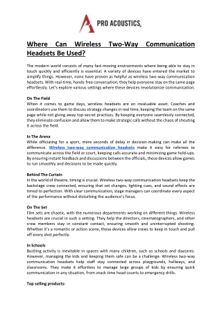 Where Can Wireless Two-Way Communication Headsets Be Used?