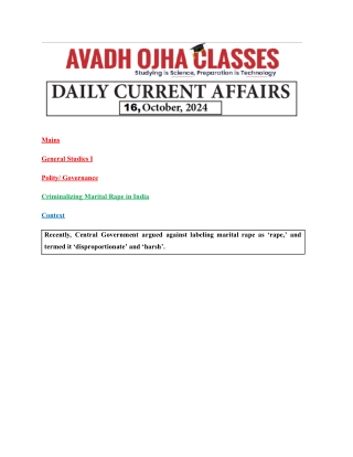 Daily Current Affairs October 16, 2024