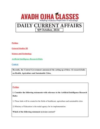 Daily Current Affairs October 17, 2024