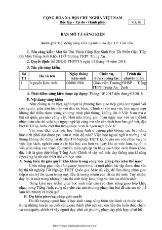 Một số thủ thuật giúp học sinh học tốt phần giao tiếp bộ môn Tiếng Anh Khối 11