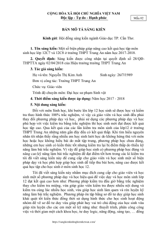 Một số biện pháp giúp nâng cao kết quả học tập môn Sinh học Lớp 12C7 và 12C8