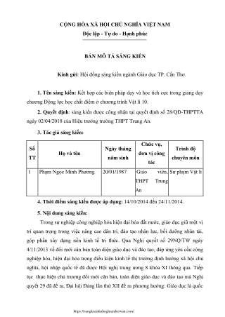 Biện pháp dạy, học tích cực trong giảng dạy Động lực học chất điểm Vật lí 10