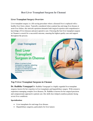 Best Liver Transplant Surgeon In Chennai