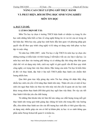 Nâng cao chất lượng giờ thực hành và bồi dưỡng học sinh năng khiếu môn Tin học