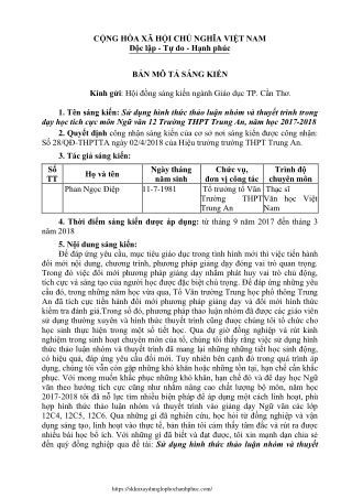 Sử dụng hình thức thảo luận nhóm và thuyết trình trong dạy học môn Ngữ văn 12