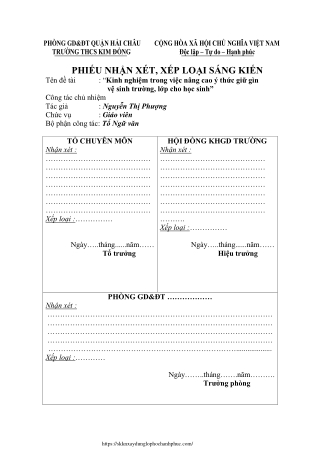 Kinh nghiệm trong việc nâng cao ý thức giữ gìn vệ sinh trường, lớp cho học sinh