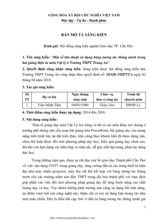 Một số thủ thuật sử dụng bảng thông minh trong bài giảng điện tử môn Vật lý