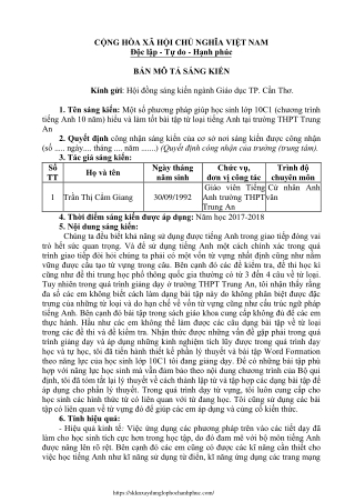 Phương pháp giúp HS Lớp 10C1 (CT Tiếng Anh 10 năm) làm tốt bài tập từ loại