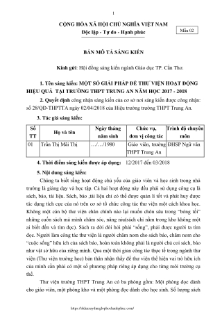 Một số giải pháp để thư viện hoạt động hiệu quả tại trường THPT Trung An