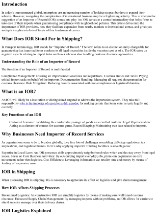 From Local to Global: How an IOR Facilitates Expansion