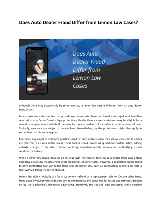 Does Auto Dealer Fraud Differ from Lemon Law Cases