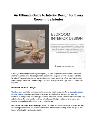 An Ultimate Guide to Interior Design for Every Room: Intra Interior