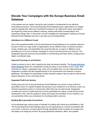 Elevate Your Campaigns with the Europe Business Email Database
